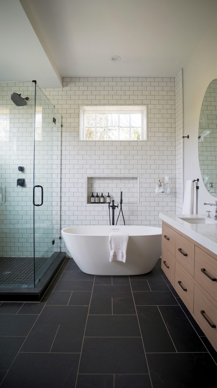 15 Modern Black Tile Bathroom Floor Ideas for Sleek Homes - Appliance Realm