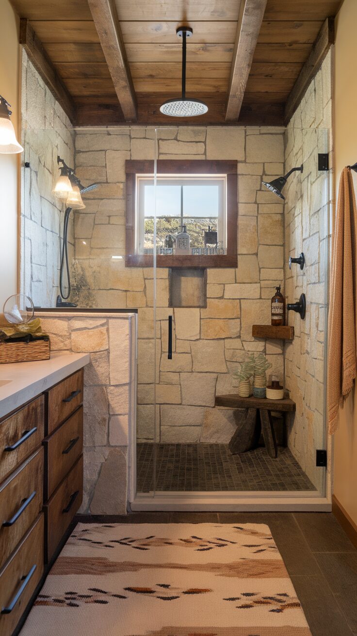 10 Rustic Walk-In Shower Ideas for a Warm Inviting Bath - Appliance Realm