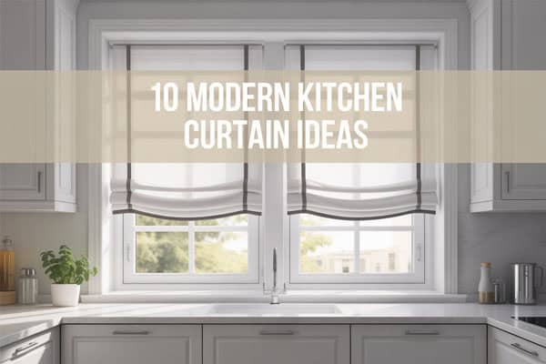 Stylish modern kitchen with elegant window curtains for contemporary decor.