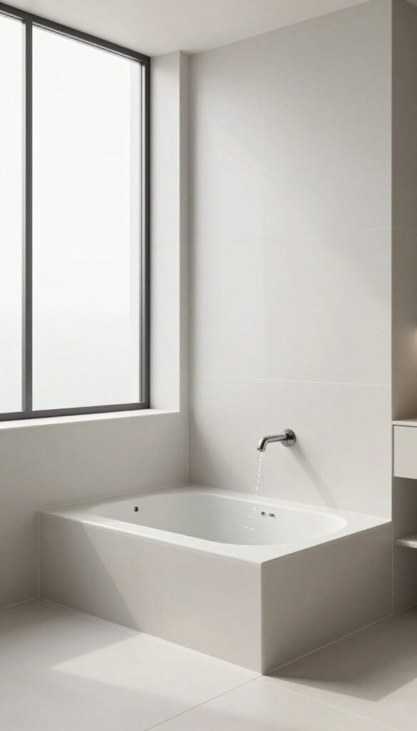 A curbless shower with a built-in bench in a modern bathroom, showcasing seamless tile work and natural lighting for a polished, functional design.