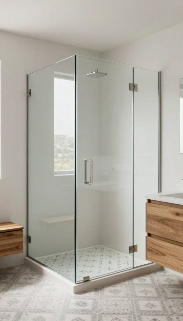 A small bathroom with a frameless glass shower door for a sleek and open look.
