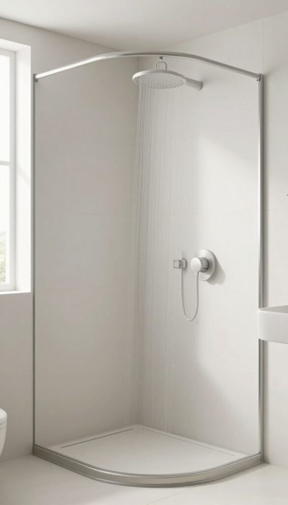 A modern bathroom with a curved shower threshold for a soft and safe design