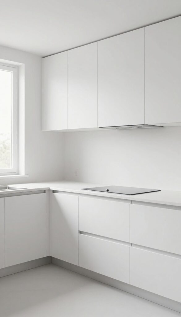 Slim appliances flush with cabinets in a small modern kitchen