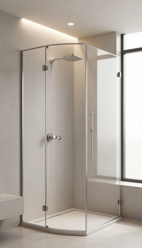 Small stand-up shower with recessed waterproof lighting, creating a clean and spa-like atmosphere.