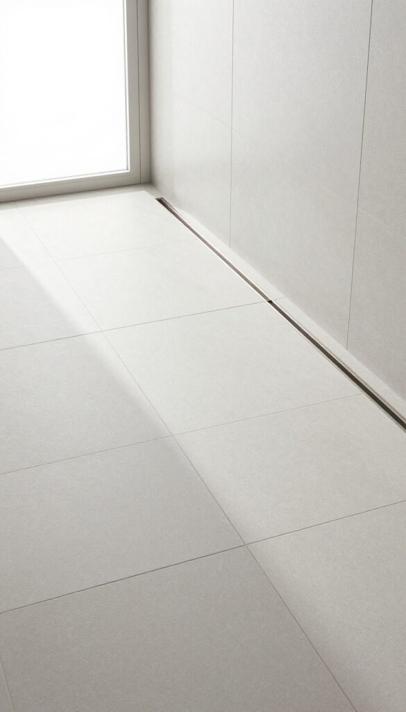 Modern shower with linear drain and large-format tiles