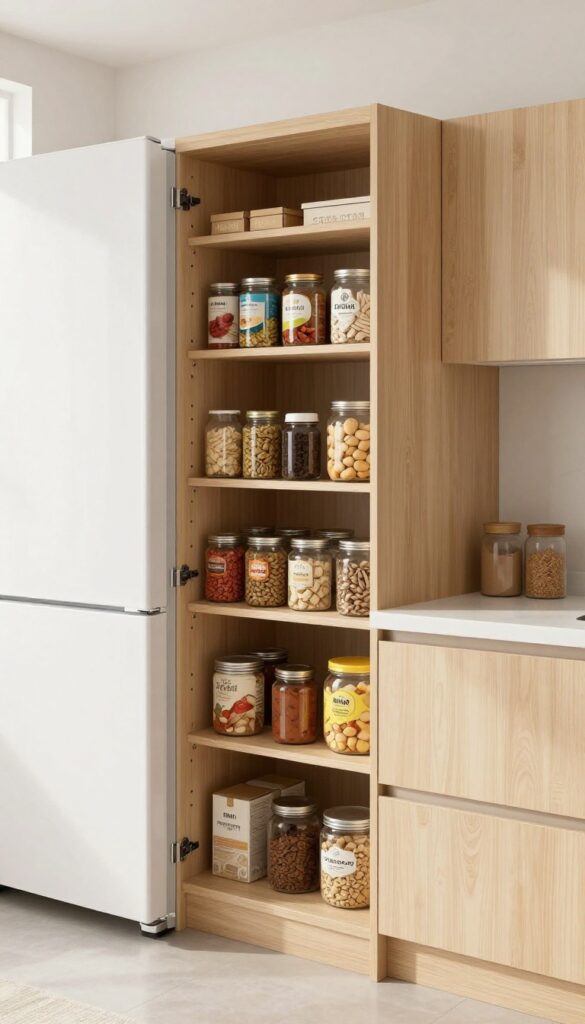 Pull-out pantry between fridge and wall