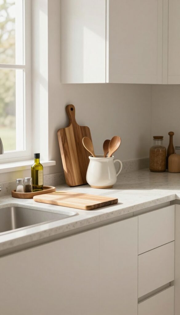 Modern kitchen with wood textures on counter