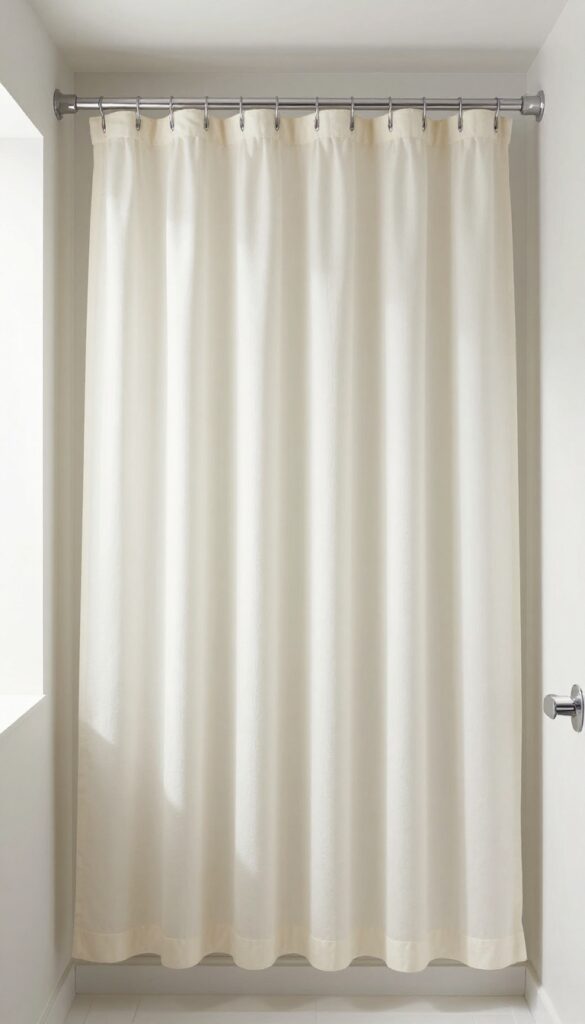 A double rod shower curtain setup in a bathroom with layered decorative and waterproof curtains for style and function.