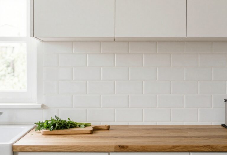 Cozy kitchen with white subway tile backsplash and wooden accents