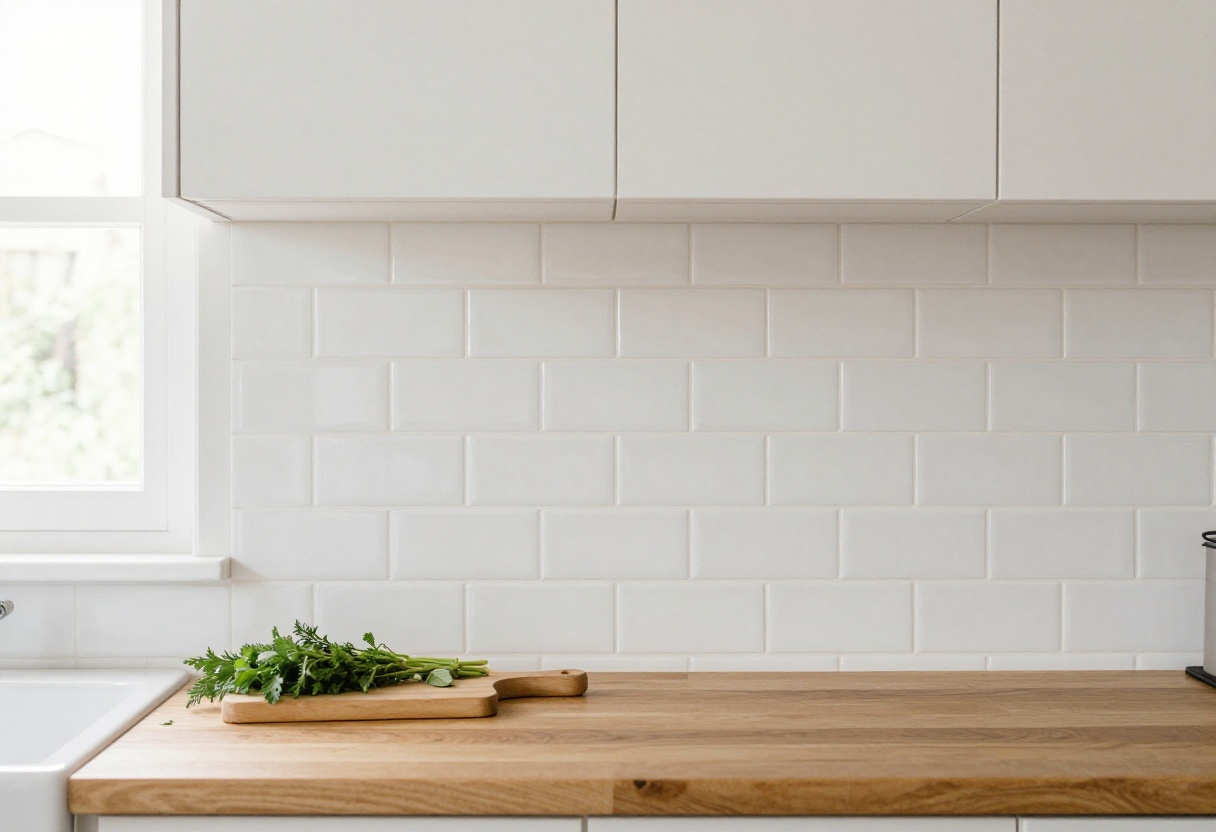Cozy kitchen with white subway tile backsplash and wooden accents