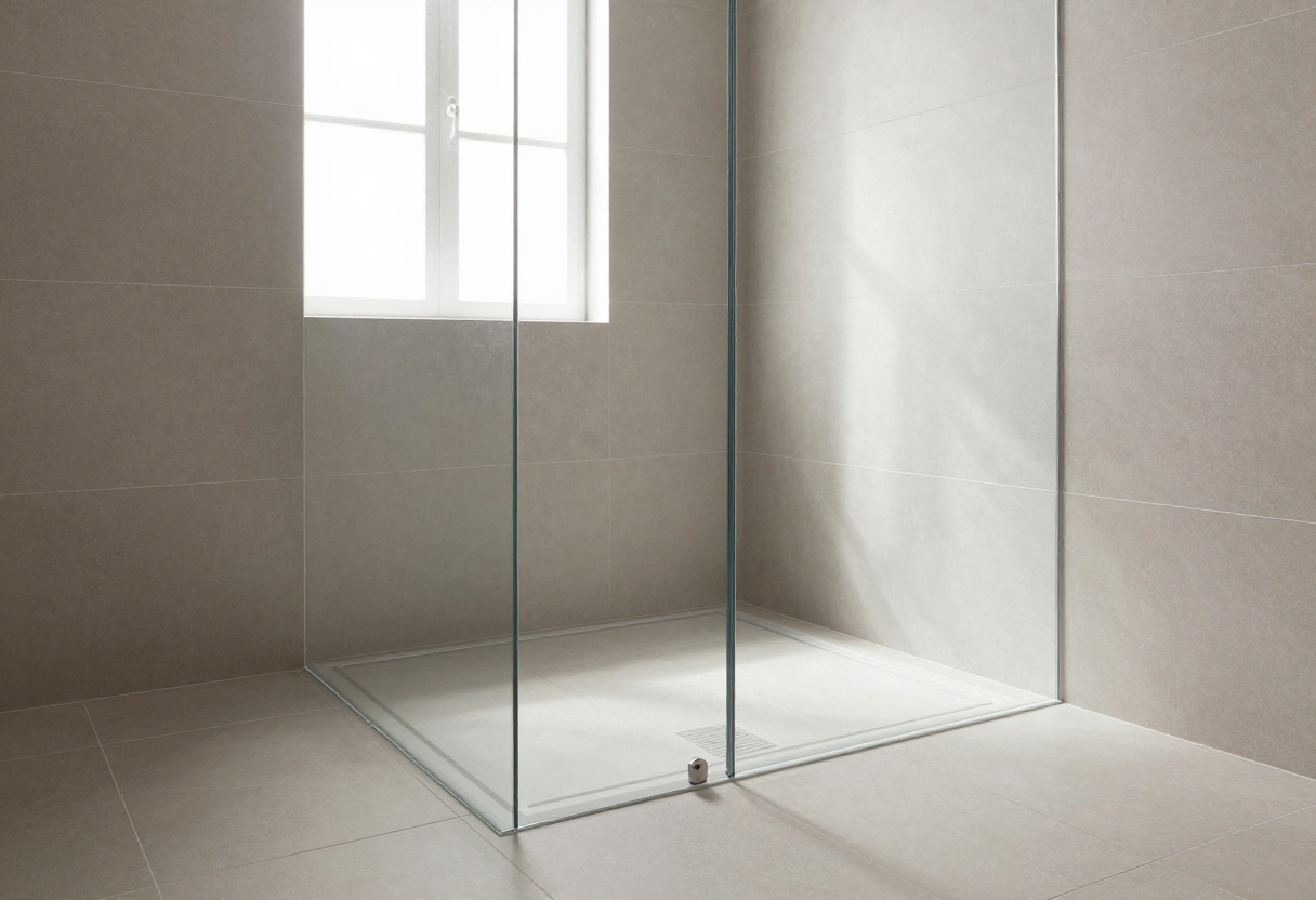 Modern bathroom with large-format matte porcelain shower floor and linear drain
