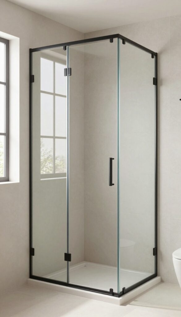 Custom-sized glass shower door in a modern bathroom, showcasing perfect fit and minimalist design for home decor inspiration.