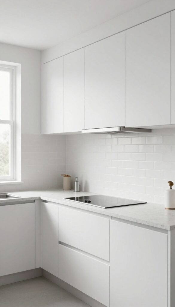 Sleek pop-up vent hidden flush in quartz countertop behind induction cooktop in modern minimalist kitchen