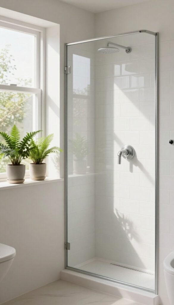 Subway tile shower with natural light and plants for a fresh, oasis-like bathroom vibe