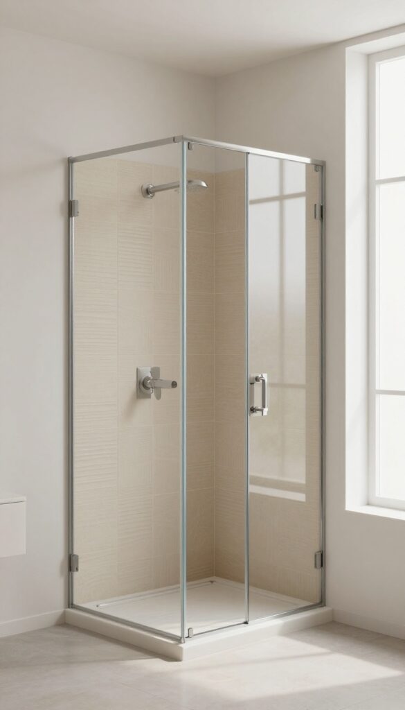 A curbless shower with a textured accent wall in a polished bathroom, showcasing depth and design focus without visual clutter.