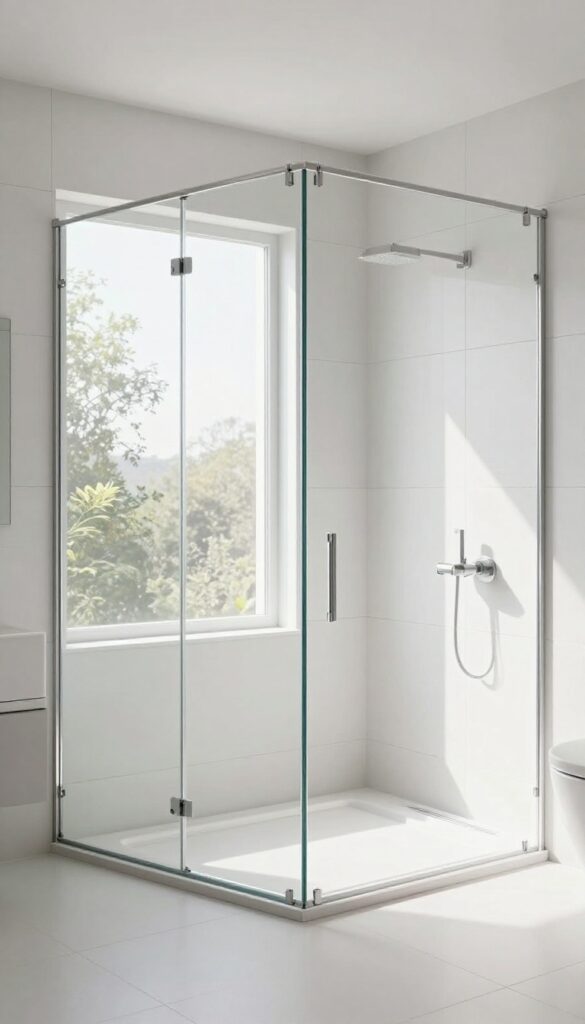 A bathroom with a clear glass panel installed on a bathtub and shower combo to enhance openness and modern style.