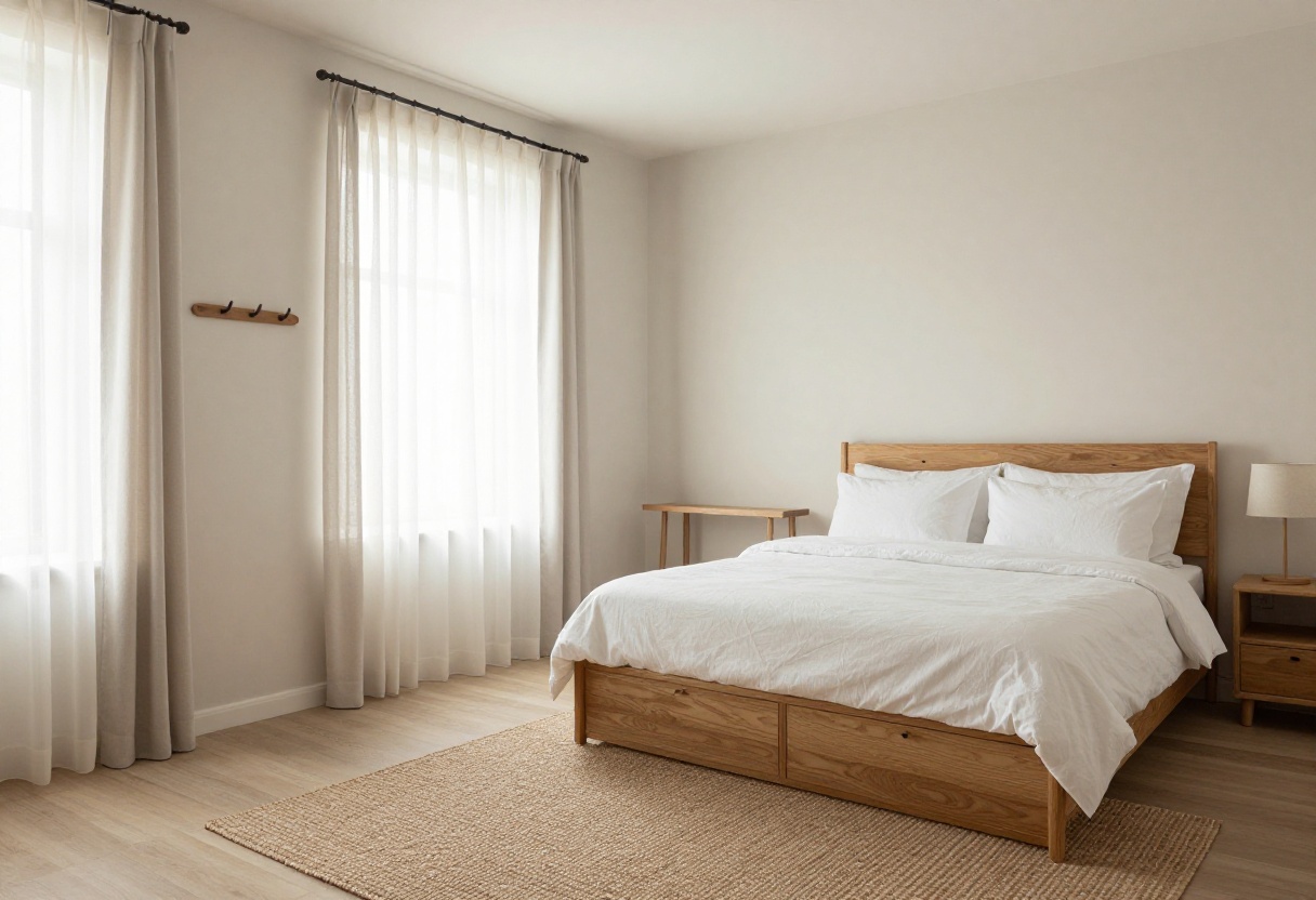 Calm guest bedroom with storage bed and neutral decor