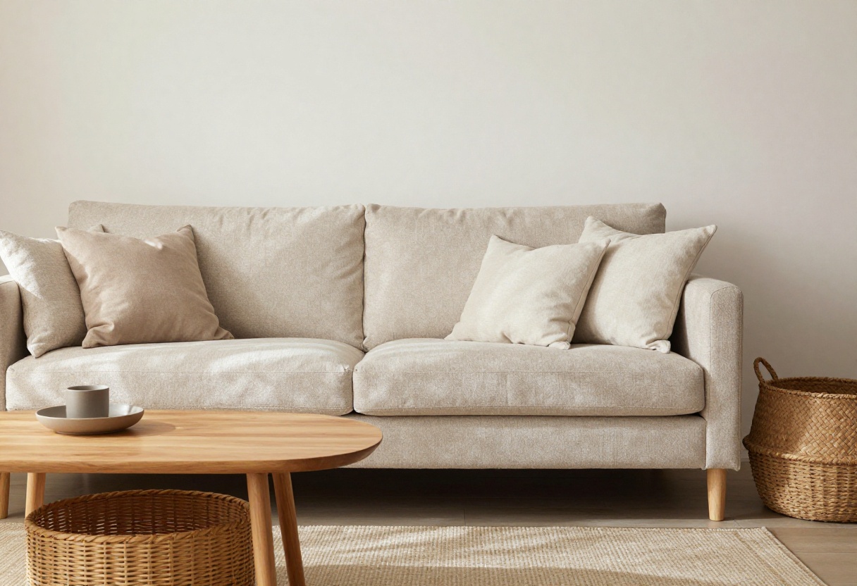 Cozy living room with textured warm neutral walls and layered decor