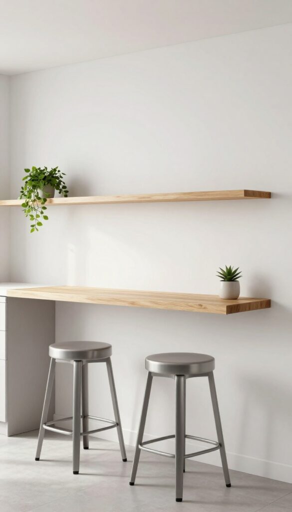 Kitchen with fold-down counter extension and bar stools