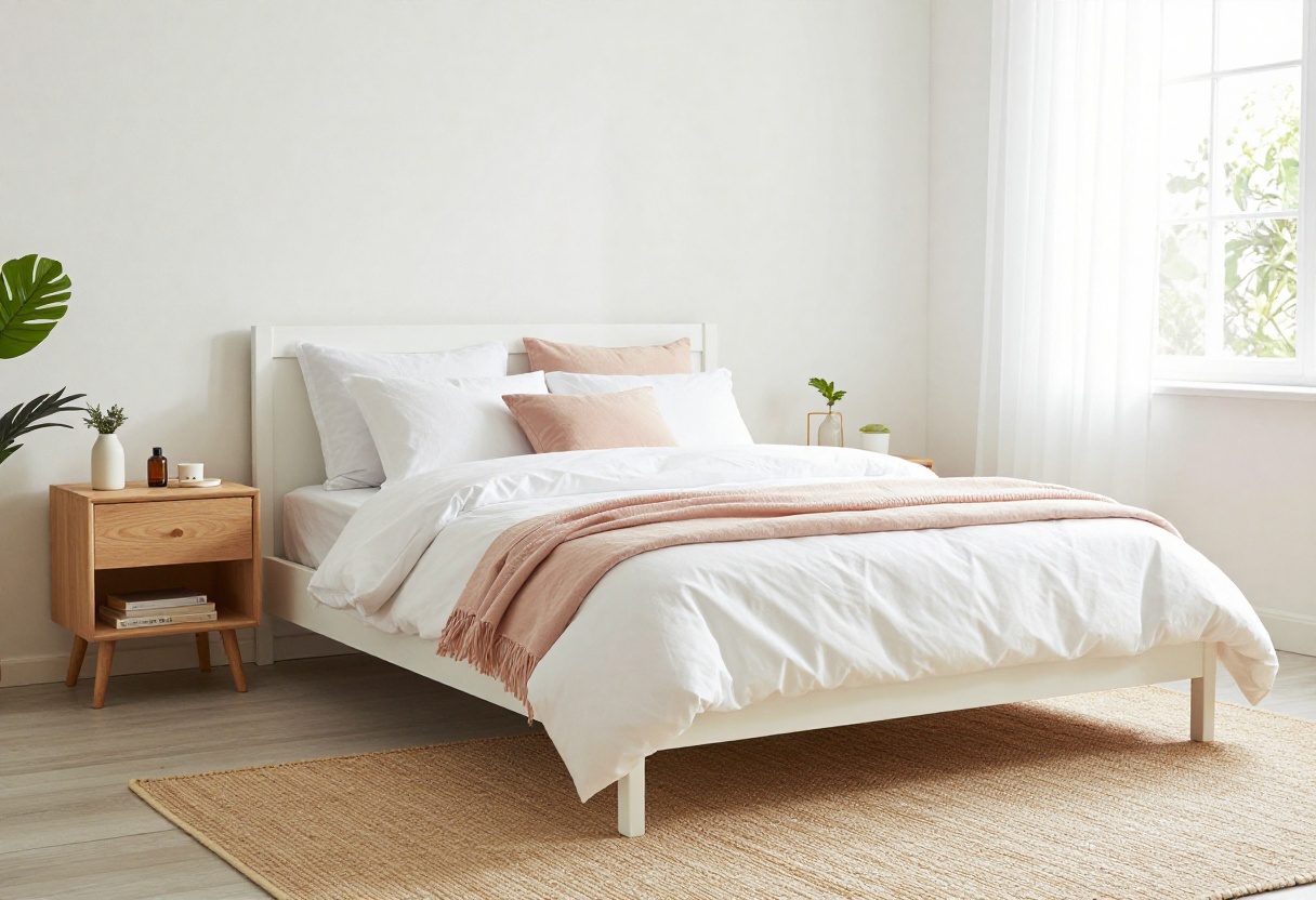Modern girls bedroom with blush accents and natural light