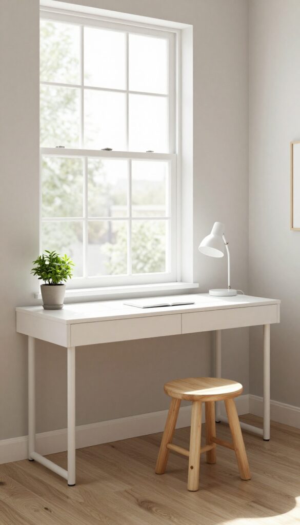 Floating desk by window in teen bedroom with natural light