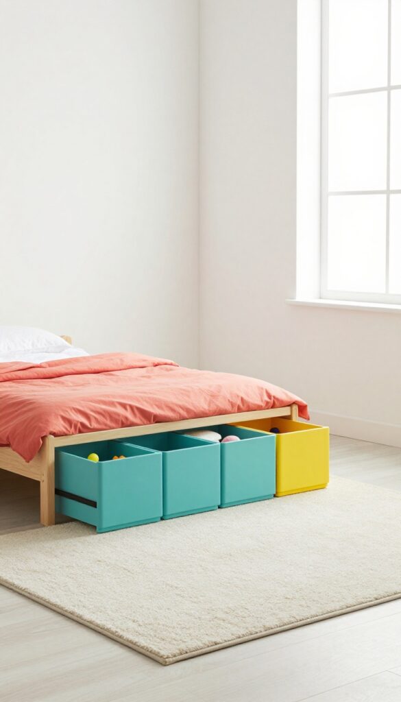 Kids' bedroom with under-bed storage drawers in bright colors