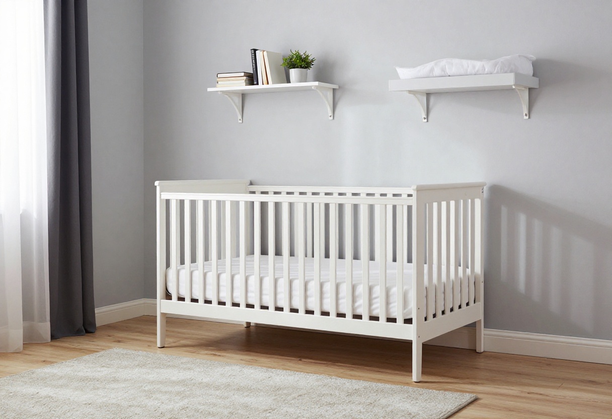 Modern nursery guest room combo with white crib and daybed in a bright, neutral space