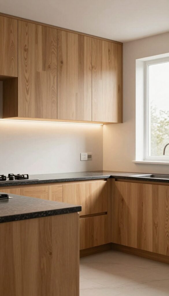 Warm under-cabinet lighting in Indian kitchen