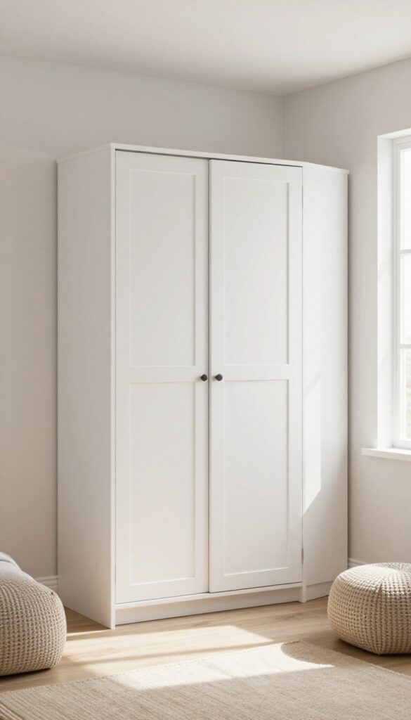 Corner wardrobe with mirrored sliding doors in a small bedroom
