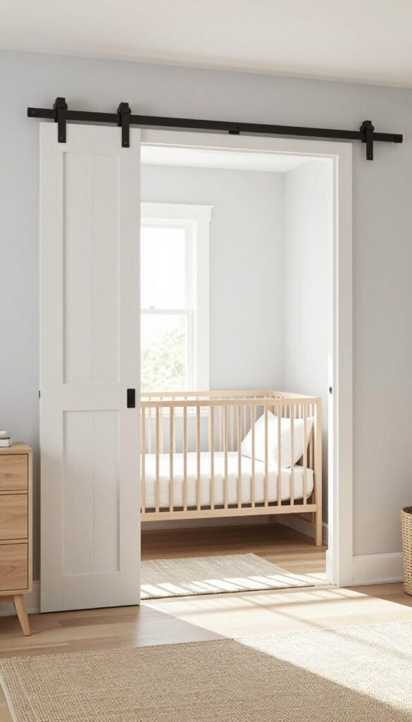Nursery guest room with sliding barn door