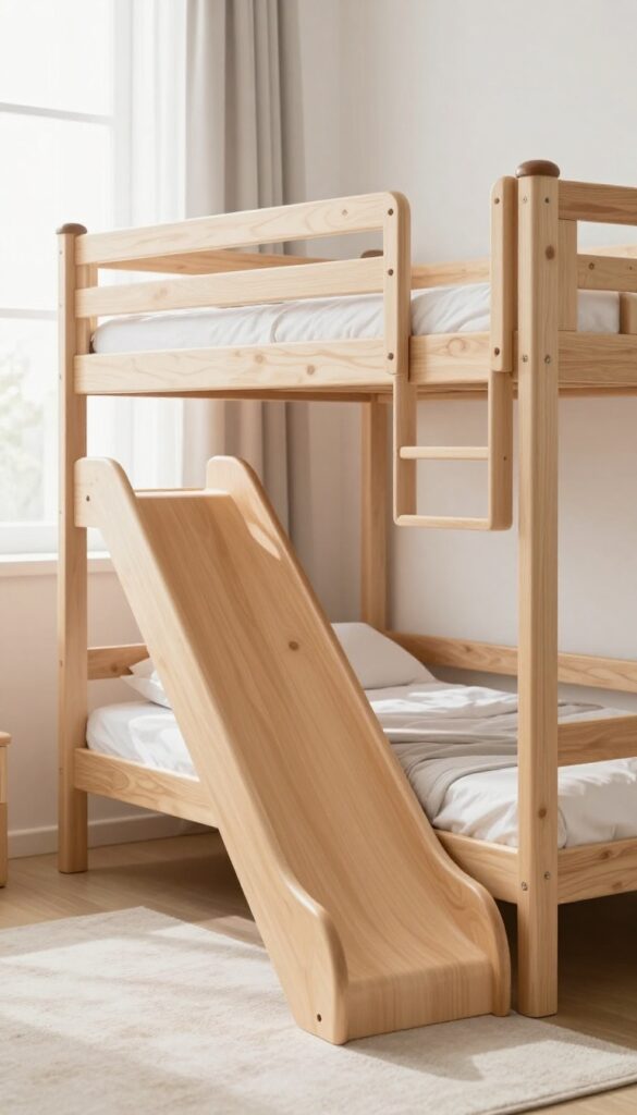 Kids bedroom with bunk bed and slide