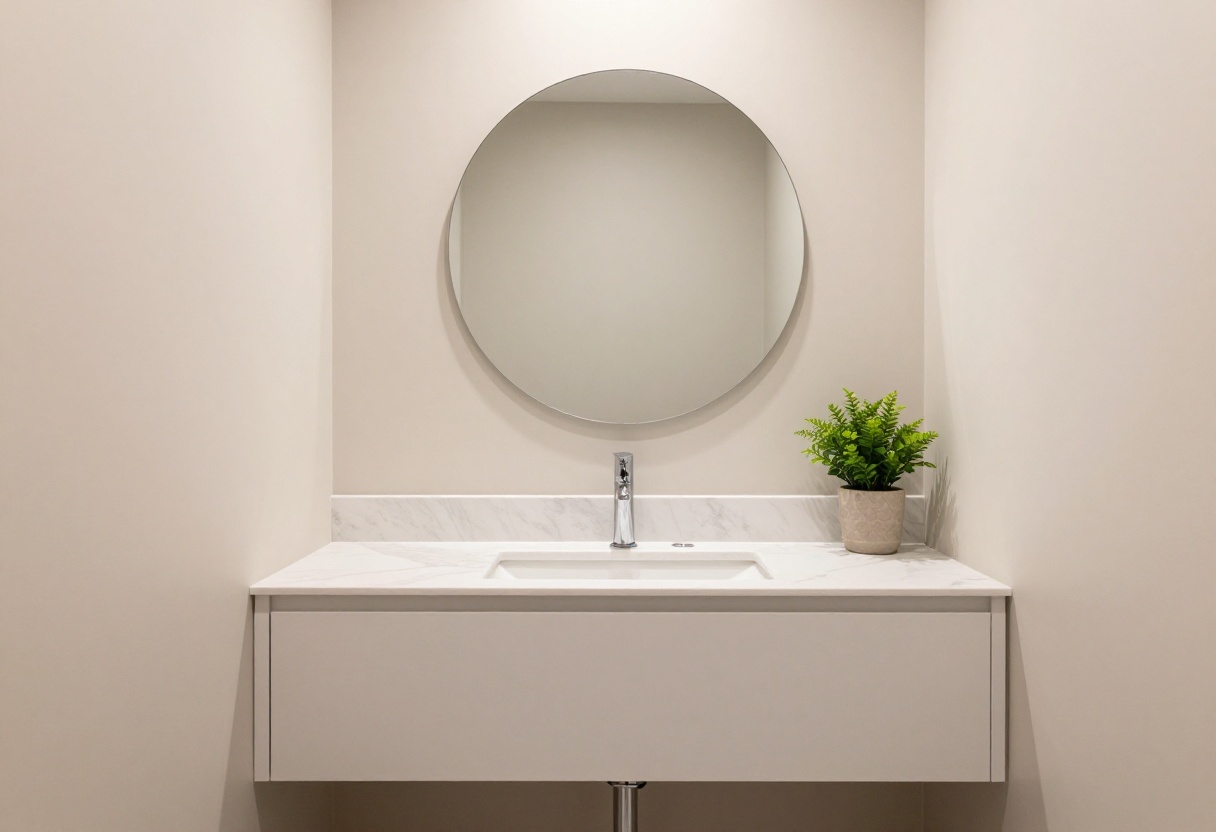 Small luxury guest toilet with floating vanity and marble countertop