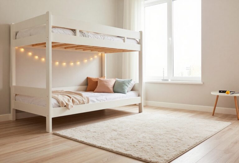 Cozy kids bedroom with loft bed and play area underneath