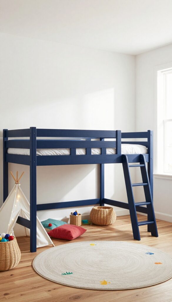 Loft bed with built-in play zone in a small boy's bedroom