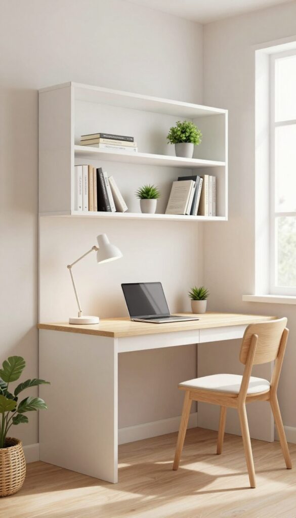 Teen bedroom with bookshelf desk divider creating a study nook