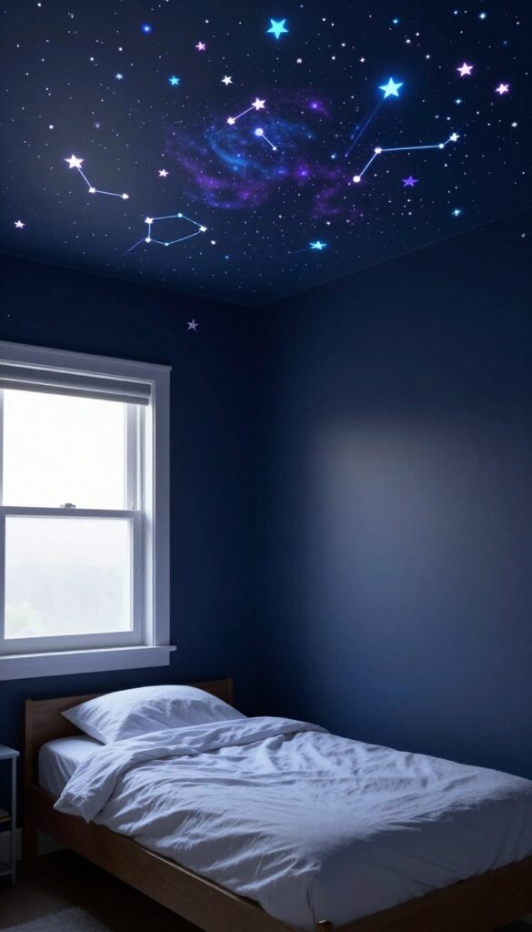 Glow-in-the-dark constellation ceiling in a boy's bedroom