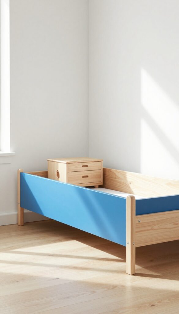 Under-bed rolling drawers in a boy's bedroom