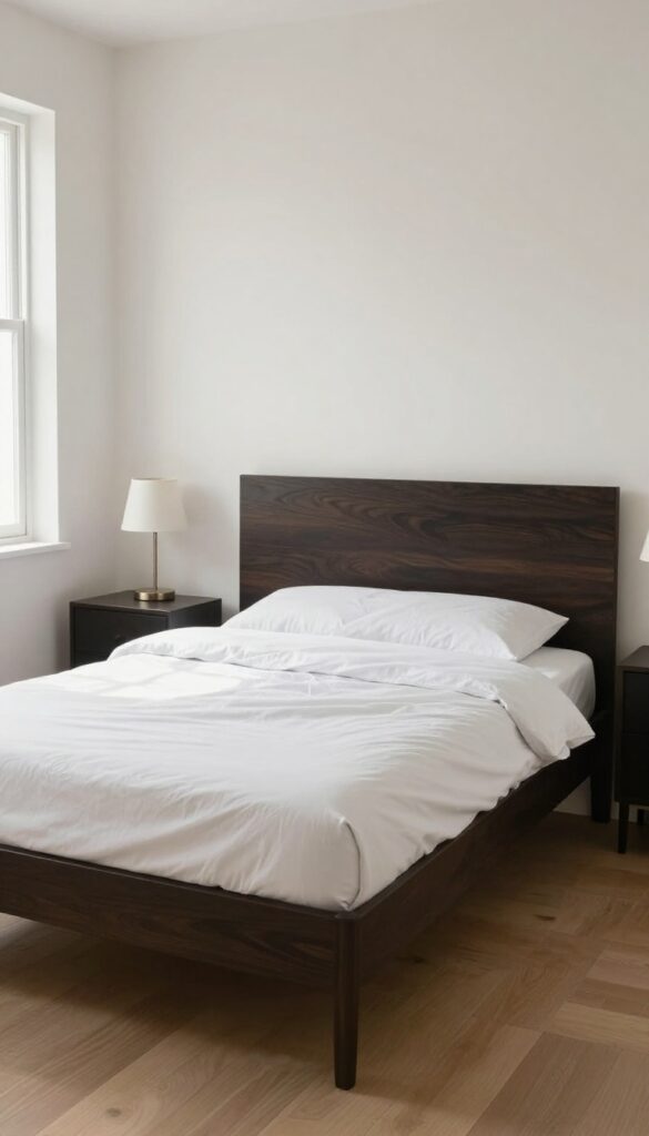 DIY wood headboard in a preteen boy's bedroom with neutral bedding and natural light