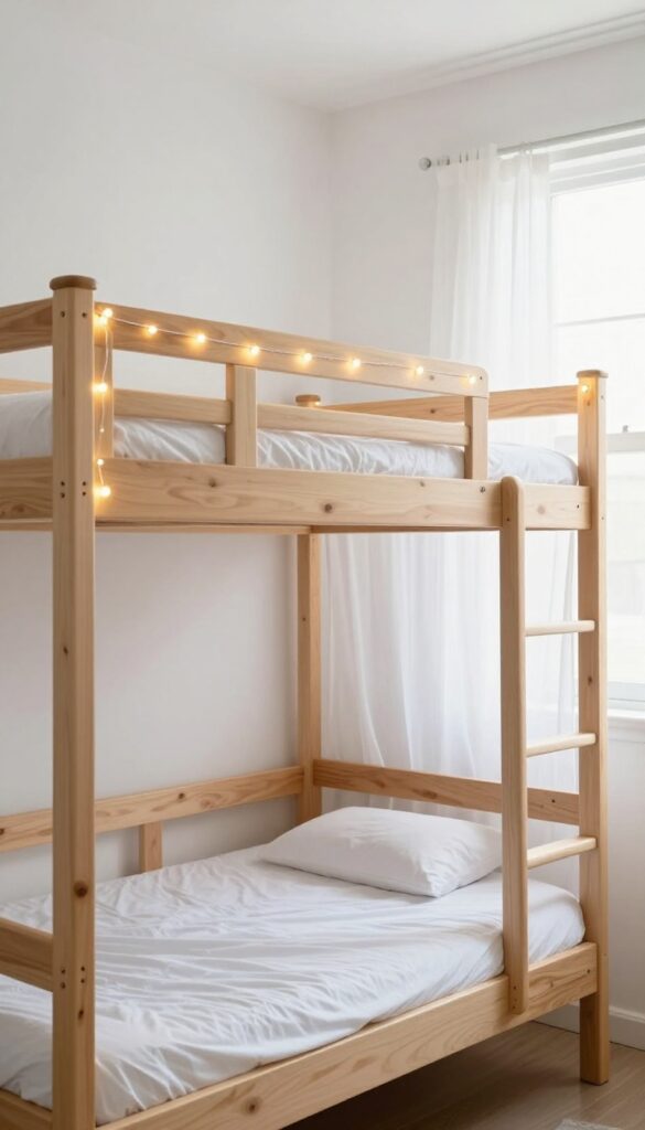 Cozy boys bunk bed with rope lights and canopy