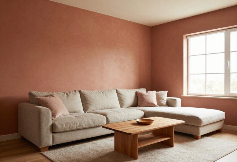 Cozy living room with a warm limewash textured accent wall