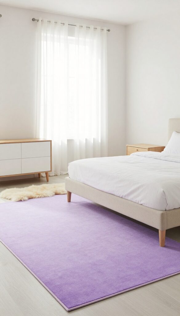 Girls bedroom with ombre purple rug and neutral furniture