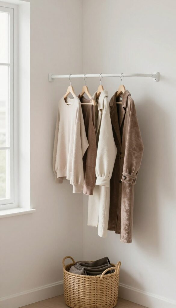 Hanging rod for extra clothes storage in a small bedroom
