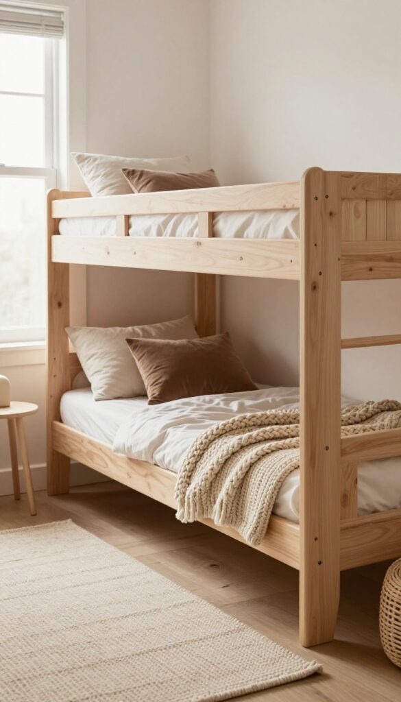 Cozy trundle bed styled as a daybed with pillows and throw in a bright kids' bedroom.