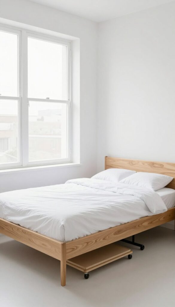 King size bed with trundle in small bedroom