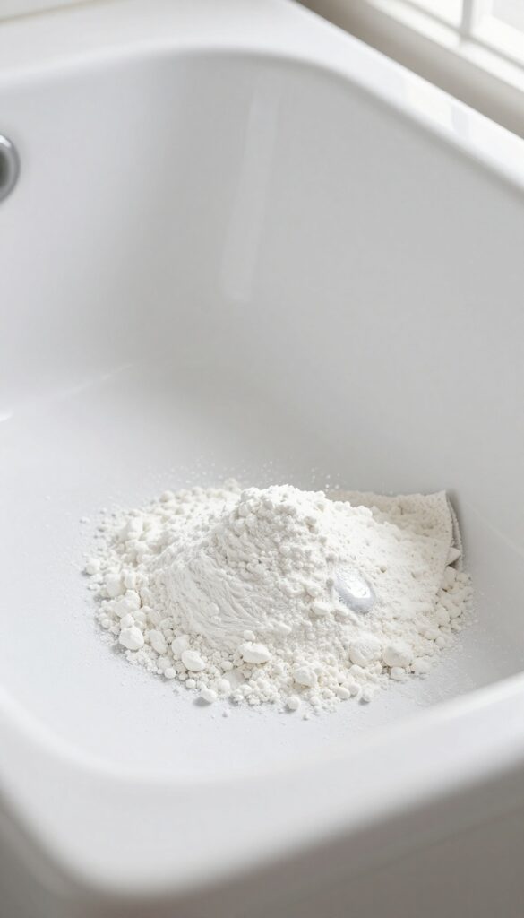 Cleaning bathtub hard water spots with cream of tartar paste and sponge