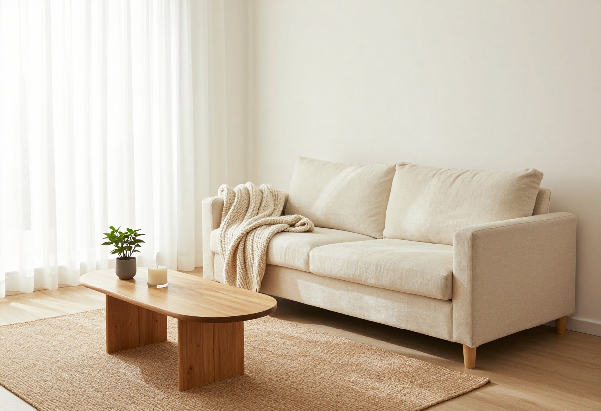Cozy cream living room with layered textures and natural light