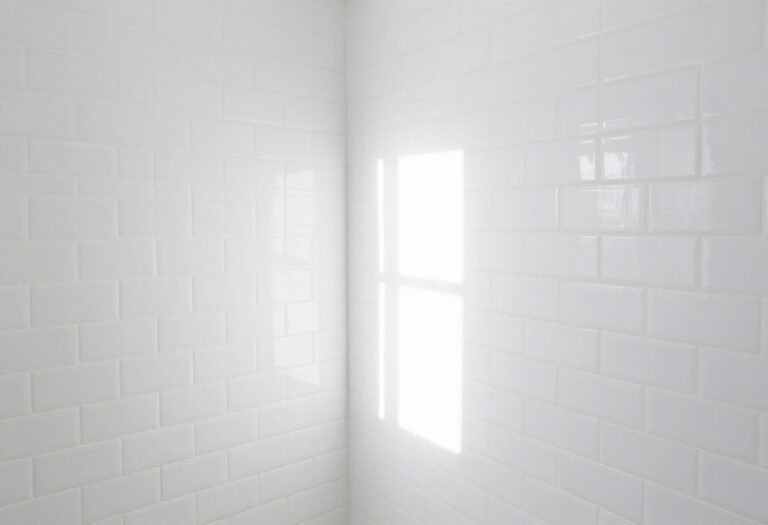 Bright bathroom with clean white tile grout