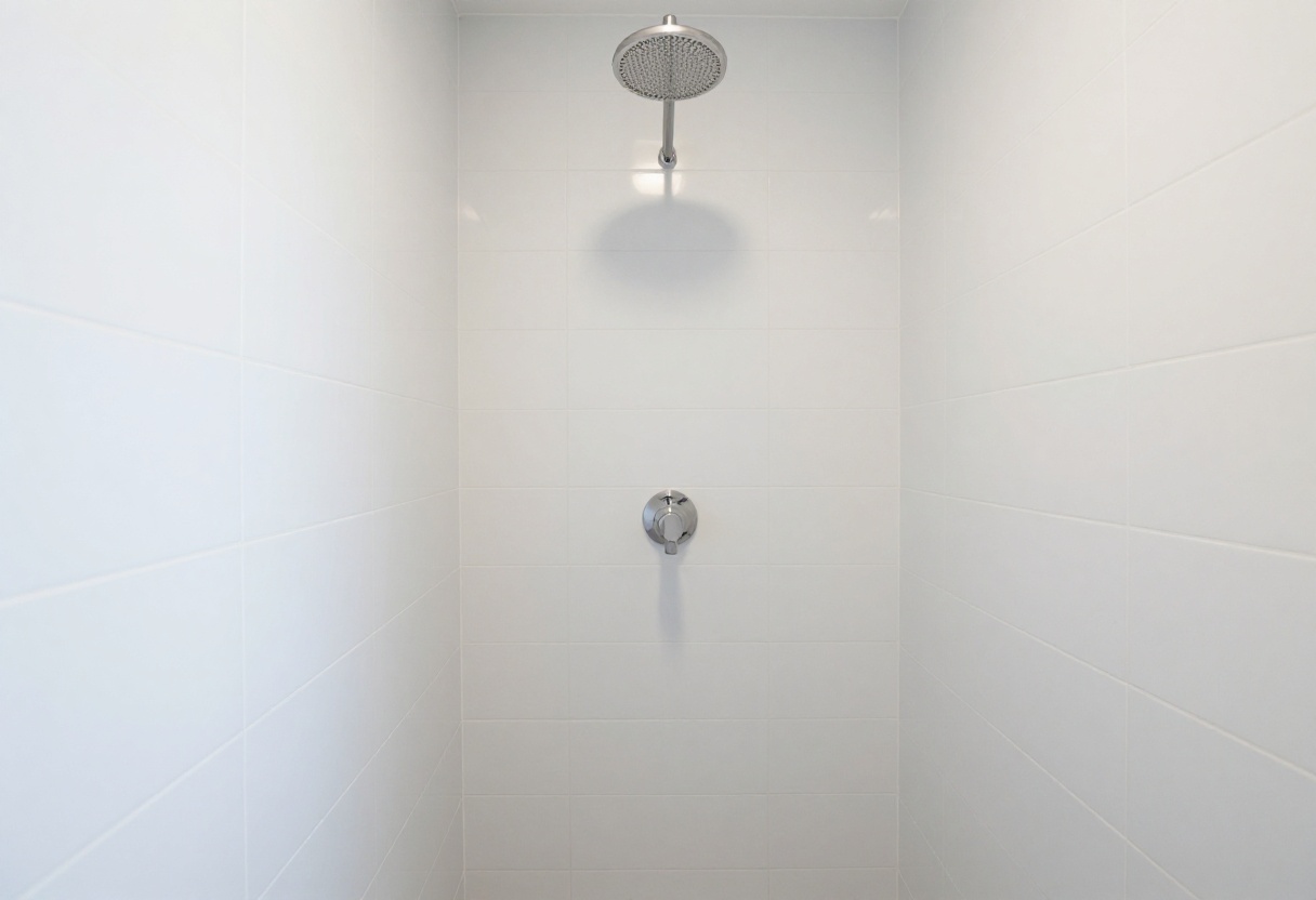 Clean shower tiles with bright white grout