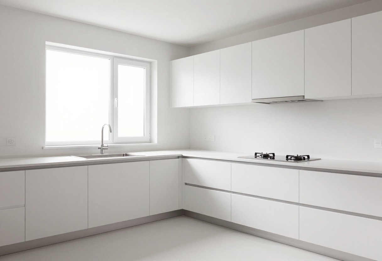 Clean modern kitchen with shiny stovetop and organized counters