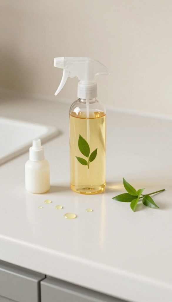 Castile soap all-purpose cleaner ingredients on a kitchen counter